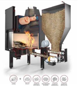 Termocamino policombustibile CTM Italia serie Dominus Combi